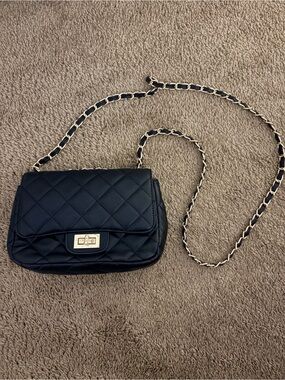 Quilted Black Chain Crossbody Bag with Gold Hardware